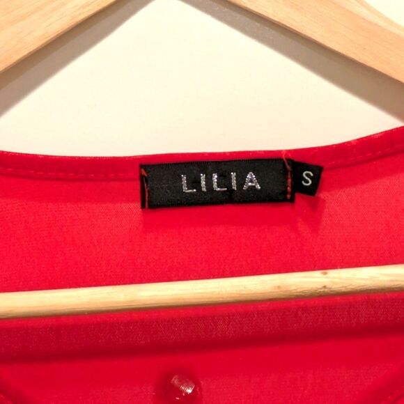 $5 Item! EUC Lilia S Sheer Red 3/4 Sleeve Stretch Top - Picture 3 of 4